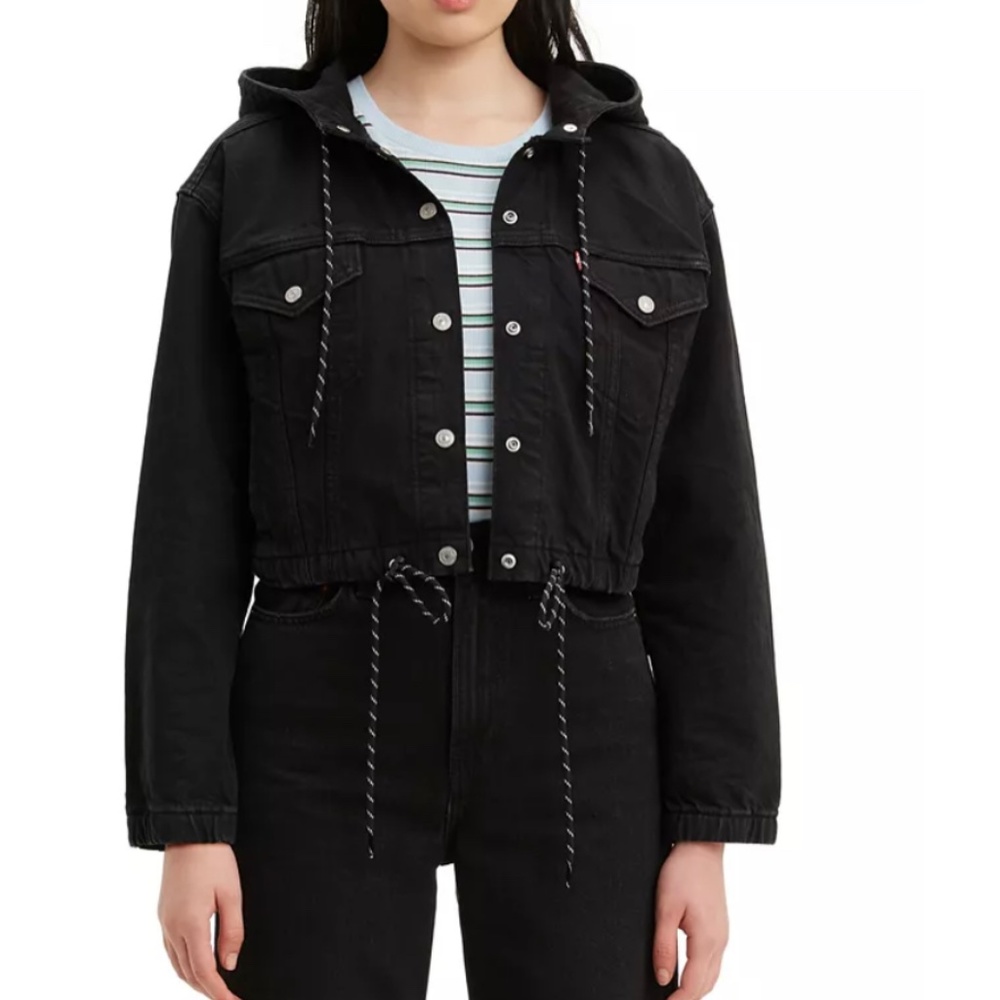 Levi’s Synched Hooded Cropped Black Denim Jacket